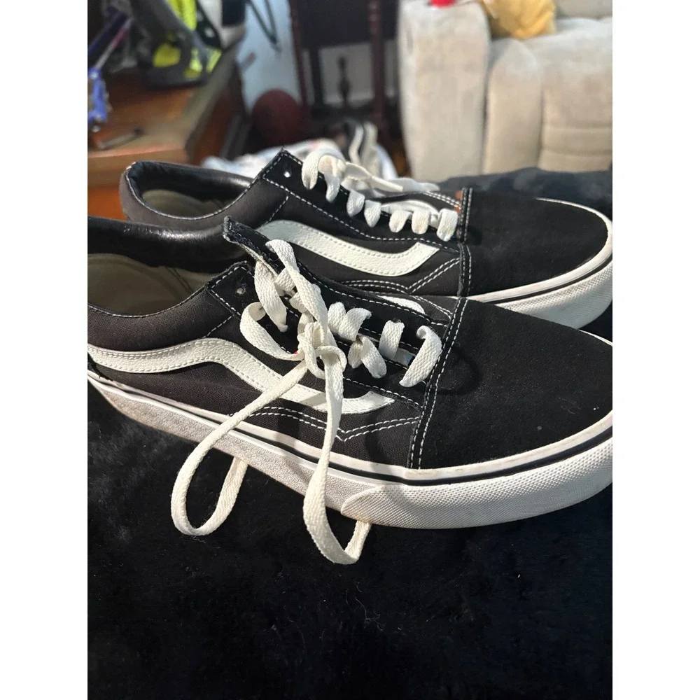 Vans Old Skool Black White Suede Canvas Skate Shoes Mens 6.5 Womens 8.0